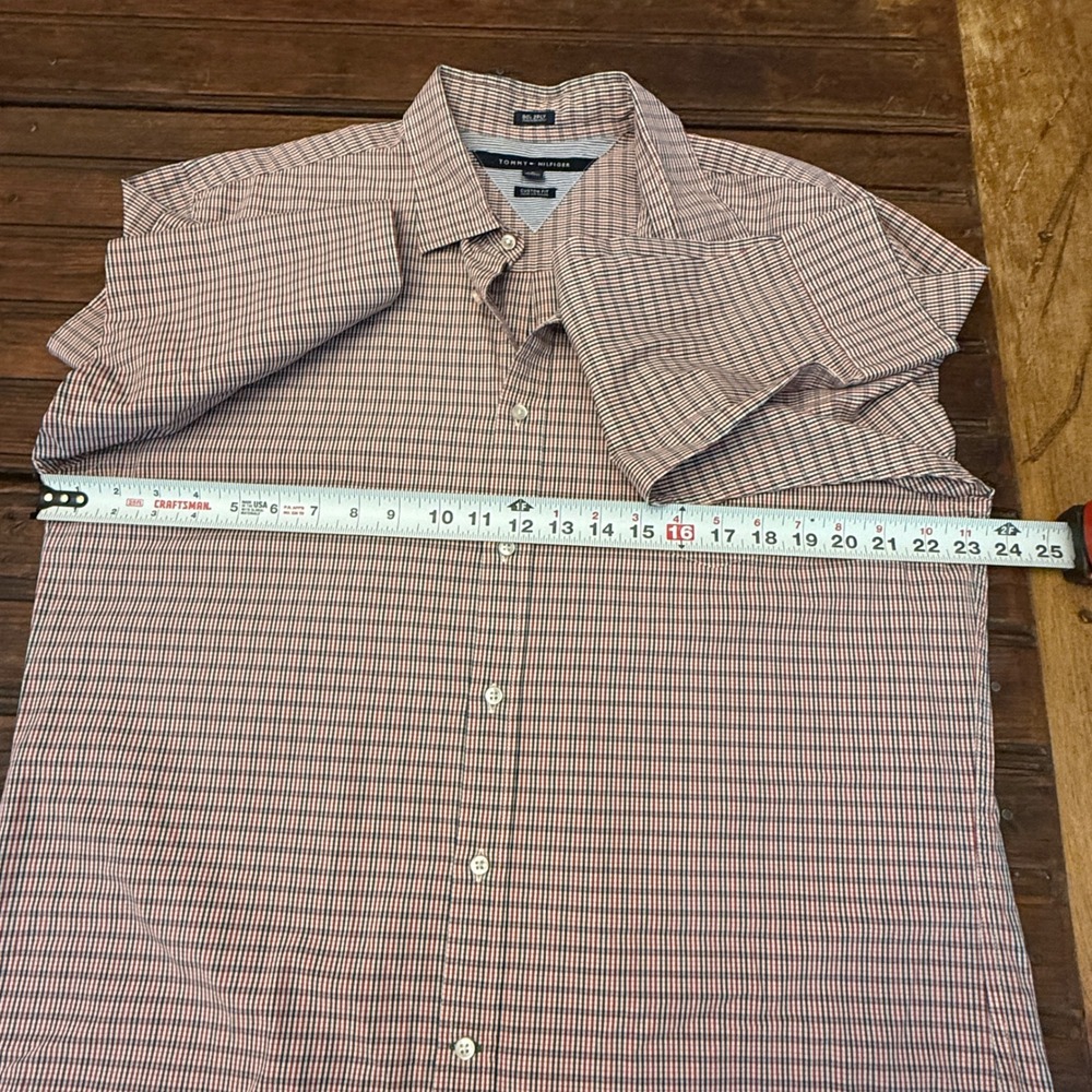 Tommy Hilfiger Mens XL Custom Fit Tattersall Check Shirt Red White Blue 80s 2Ply - Picture 4 of 8